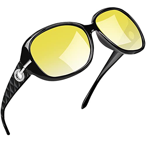 Joopin Womens Night Vision Glasses for Driving, Oversized Anti Glare Night Driving Glasses UV Protection Nighttime (Yellow Lens)