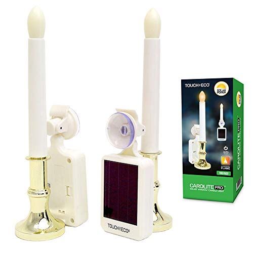 Touch Of ECO Solar LED Flameless Window Candles with Suction Cup - Flickering Flame, Holiday Decoration, Auto On at Dusk Off at Dawn - 2 Pack