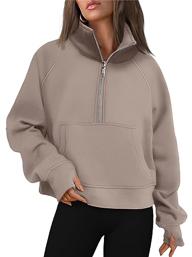 AUTOMET Half Zip Pullover Womens Sweatshirts Cropped Quarter Zipper Oversized Hoodies Sweater 2023 Fall Fashion Outfits Clothes