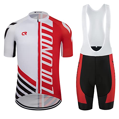 Coconut Ropamo CR Men's Cycling Jersey Set Biking Road Bike Jersey Bib Shorts with 4D Padded Cycling Clothing Set for Men (Red/White, L)