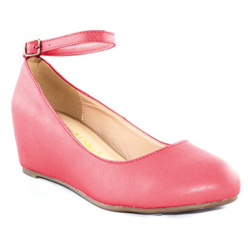 Chase & Chloe Womens Bobby1 Closed Round Toe Ankle Strap Hidden Wedge High Heel Shoes,Pink,11