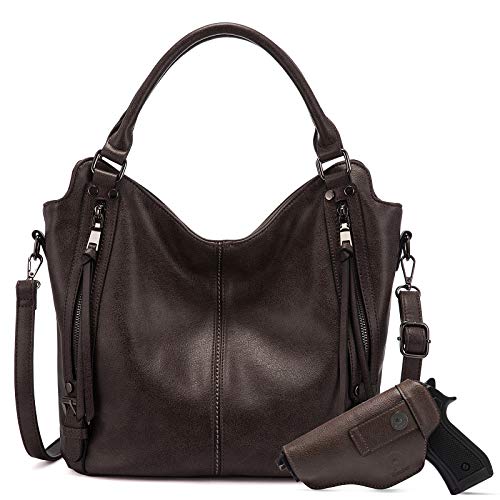Concealed Carry Hobo Purse for Women Leather Crossbody Shoulder Bags Large Tote Bag with Detachable Holster