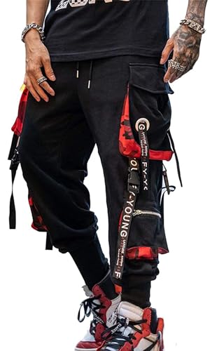 Men's Jogger Pants Punk Cargo Baggy Techwear Hip Hop Harem Pants Streetwear Tactical Track Pants Black X-Large
