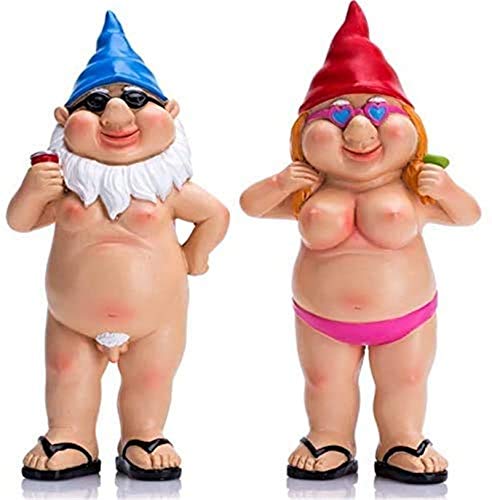 2PCS Naked Gnome Statue Garden Goblin-Art Decoration Peeing Gnome Naughty Garden Statue Fun Gnome Statue for Home Indoor or Outdoor Lawn Garden Decorations, Man and Woman Style