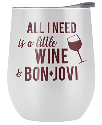 LOGOVISION Bon Jovi Official I Need Bon Jovi 12 oz Stemless Tumbler, Stainless Steel Travel Cup|Lake Tumbler|Insulated with Leak Resistant Slide-Lock Lid