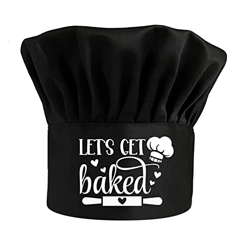 Let's Get Baked,Funny Chef Hat，Adjustable Kitchen Cooking Hat for Men & Women, Kitchen Gift for Women，Birthday Gifts for Bakers Mom, Wife, Girlfriend, Grandma Black