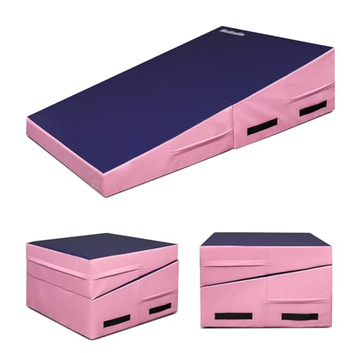 Matladin Incline Gymnastics Mat, 48'x24'x14' Tumbling Mats, Folding Gymnastics Cheese Wedge Mat, Gym Fitness Tumbling Skill Shape Mat for Kids Girls Home Training Exercise (Purple & Pink)