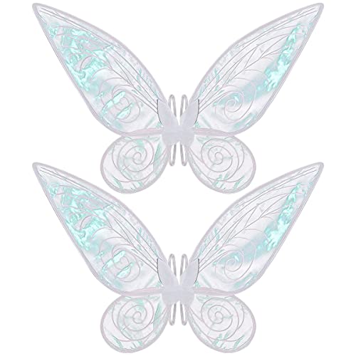 quescu 2Pcs Fairy Wings for Adults,Butterfly Wings for Girls Women,Halloween Costume Sparkle Angel Wings Dress Up Party Favor (White+White)