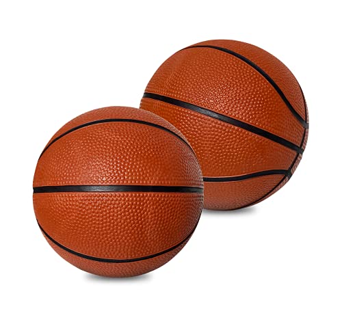 2 Pack 5' Rubber Premium Small Basketballs - Perfect for Mini Hoops | Mini Basketballs with Realistic Bounce and Non-Slip Textured Grip - for Indoor, Outdoor Play Game | Inflatable Rubber Basketballs