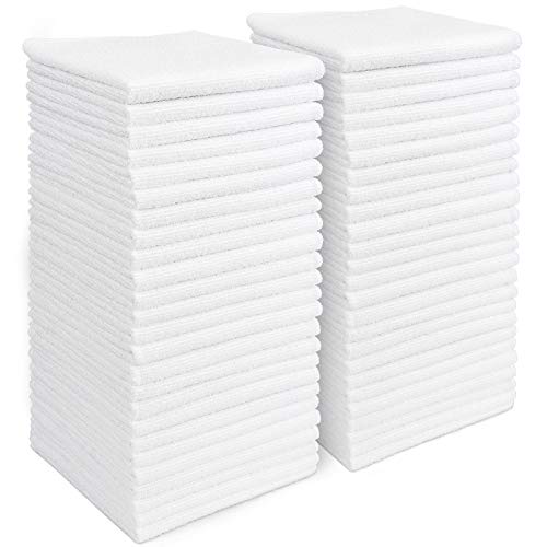 AIDEA Microfiber Cleaning Cloths White-50PK, Absorbent Cleaning Rags, Lint-Free Rags, Kitchen Towels Dusting Cloth, Bar Rags for Cleaning, Cleaning Towels Wash Cloth, Dish Towels White-11.5'x 11.5'