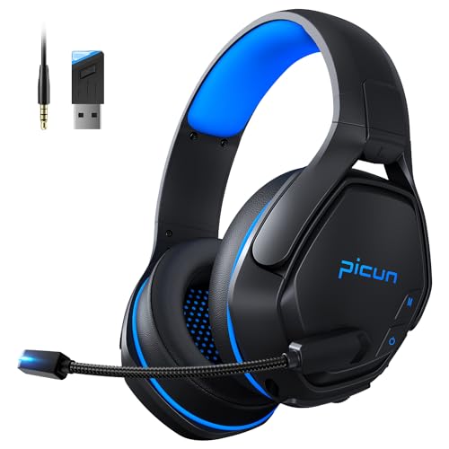 Picun PG-01 Wireless Gaming Headset for PC, PS5, PS4, MacBook, 2.4Ghz Bluetooth Gaming Headphones with Microphone for Laptop, Computer, 3D Surround Sound - Dynamic EQ Driver - Soft Memory Earmuffs