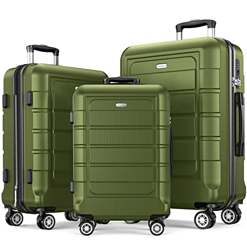 SHOWKOO Luggage Sets Expandable PC+ABS Durable Suitcase Double Wheels TSA Lock Olive Green 3pcs-