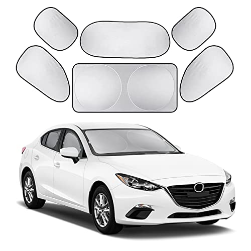 Car Window Shade, 6Pack Set Auto Sun Shades for Side Window Front and Rear Windshield with Storage Pouch for Car, SUV, Van, Truck, Full Sun Protection, Block UV Rays, Keep car Cool (59.5'x27.6'/6PCS)