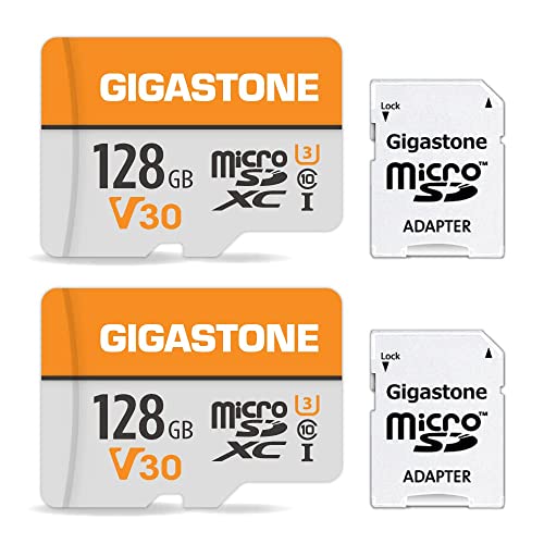 GIGASTONE 128GB 2-Pack Micro SD Card, 4K Video Pro, GoPro, Surveillance, Security Camera, Action Camera, Drone, 95MB/s MicroSDXC Memory Card UHS-I V30 Class 10