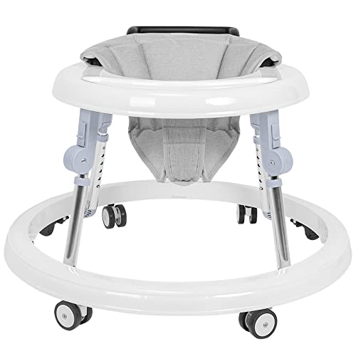 HARPPA Foldable Baby Walker with Wheels and Anti-Rollover, Sit to Stand Activity Center for Boys and Girls 6-18 Months, 5-Position Height Adjustable - White
