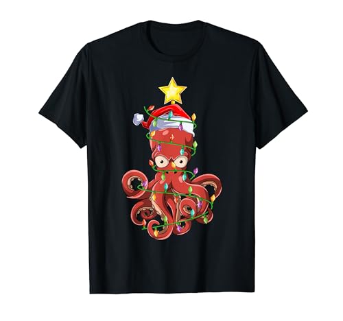 Octopus Xmas Tree Lighting Santa Octopus Christmas T-Shirt