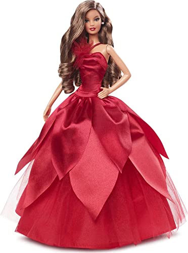 Barbie Signature 2022 Holiday Doll (Light-Brown Wavy Hair) with Doll Stand, Collectible Gift for Kids Ages 6 Years Old and Up