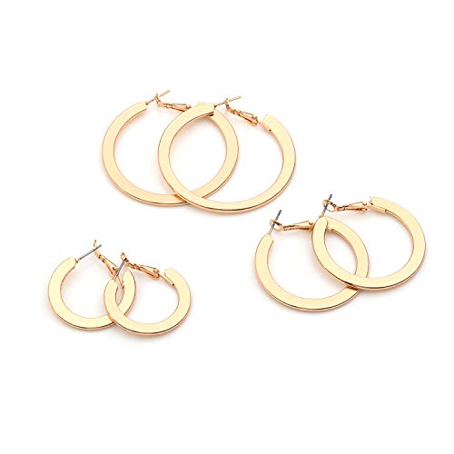 Nicole Miller New York Set (3pc) Pairs Assorted Sizes Plain Flat Goldtone Hoop Earrings