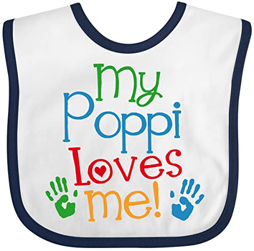 inktastic My Poppi Loves Me Baby Bib White and Navy 2fbf8
