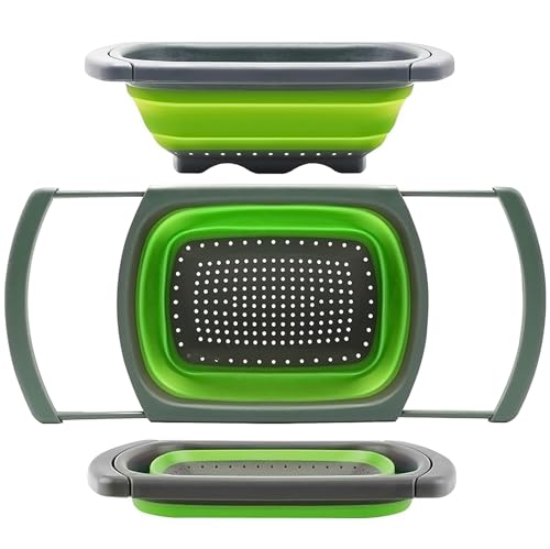 Qimh Colander collapsible, Colander Strainer Over The Sink Vegetable/Fruit Colanders Strainers (6 Quart) with Extendable Handles, New Kitchen Essentials