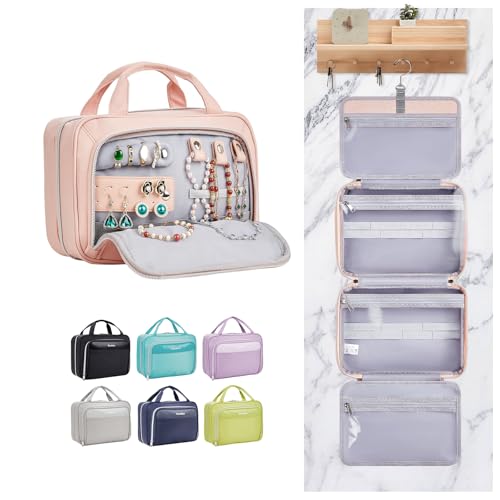 OlarHike Travel Toiletry Hanging Bag Waterproof Bags, Makeup bag, Toiletries, Jewelry, Travel Essentials 3 in 1 Packing Organizers, Cosmetic Travel-Sized Container, Medium Capacity for Women pink