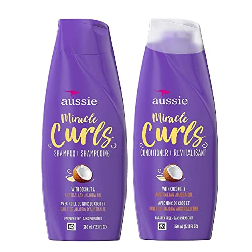 Aussie Miracle Curls Shampoo and Conditioner Set with coconut & australian jojoba oil-12.1 fl oz each