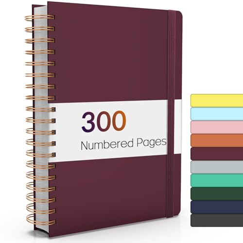 Forvencer Lined Spiral Journal Notebook with 300 Numbered Pages, B5 College Ruled Thick Journals for Writing with 100GSM Paper, Hardcover Notebooks with Contents for Work, School, Women, Men, Burgundy
