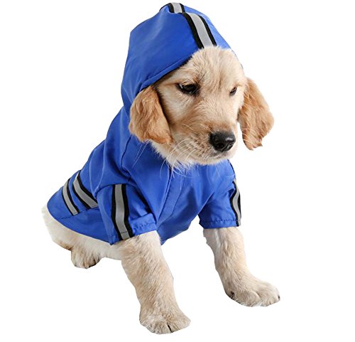 Juway Dog's Hoddied Rain Coats With Reflective Stripes(Blue,XL)
