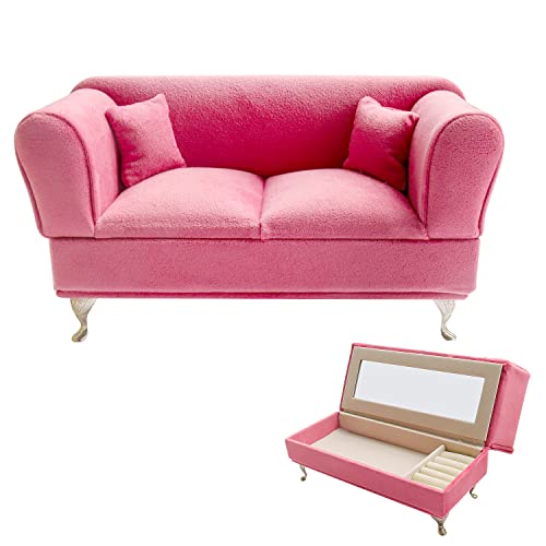 X Hot Popcorn Openable Sofa Jewelry Box Couch Jewelry Box Pink Vintage Miniature Sofa Velvet Chair Earrings Necklace Bracelet Storage Box