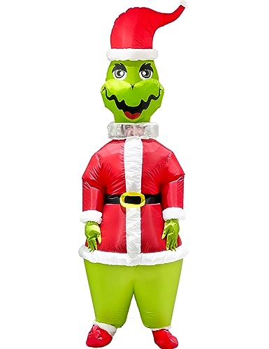 Watato Inflatable Costume Adult Christmas Green Big Monster Men Funny Blow Up Santa Outfit Full Body Halloween Cosplay Xmas Party Suit