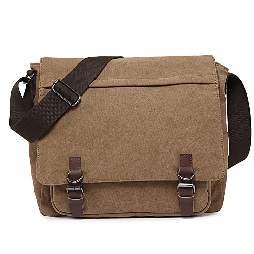 Large Vintage Canvas Messenger Shoulder Bag Travel Crossbody Purse Briefcase Business Bag for 15inch Laptop Brown