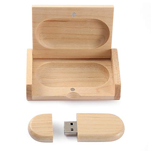 Novelty Wooden USB 2.0 Flash Drive Data Storage Memory Stick USB Stick Pendrive with Wooden Box (16GB, Ellipse Wood)