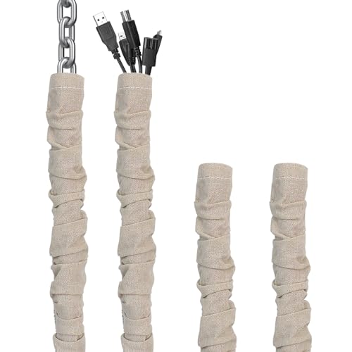 TKZWGA Fabric Cord Cover, 2 Pcs 6 Feet and 2Pcs 4 Feet Chain Cover, Cable Sleeve, Chandelier Lighting Wire Cord Cover for Lamps Light Fixtures Lighting Wires Cable Management, Pleat Effect