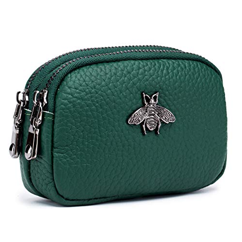 imeetu Women Leather Coin Purse, Small 2 Zippered Change Pouch Wallet(Green)