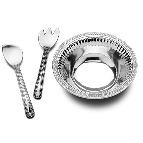Wilton Armetale Flutes and Pearls Medium 3-Piece Salad Serving Set, 3-Quart,Silver