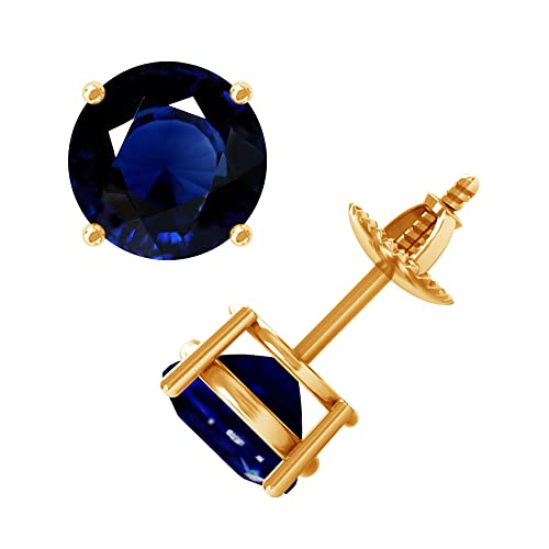 GemsNY Round Shape Blue Sapphire Stud Earrings 14k Gold/Platinum