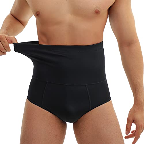 TAILONG Men Tummy Shaper Briefs High Waist Body Slimmer Underwear Firm Control Belly Girdle Abdomen Compression Panties (Black, L)