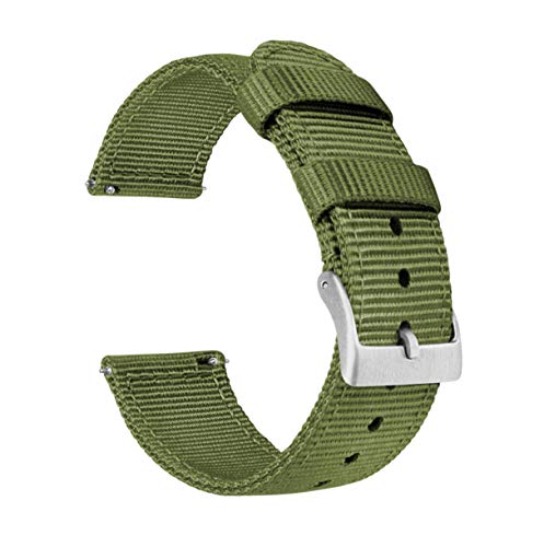 BARTON WATCH BANDS 22mm Army Green - Two-piece NATO Style Ballistic Nylon Watch Straps