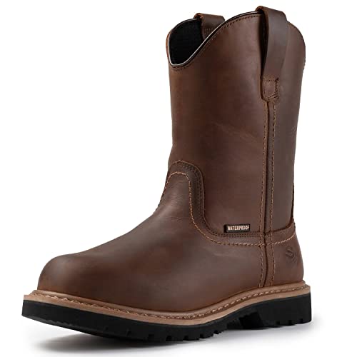 SUREWAY Men's 10' Waterproof Steel-Toe Wellington Work Boot,Full Grain Oil Crazy Horse Leather,Pull On Industrial Safety boot,Comfortable No Rubbing of Feet,Superior Oil/Slip Resistant,EH Rated