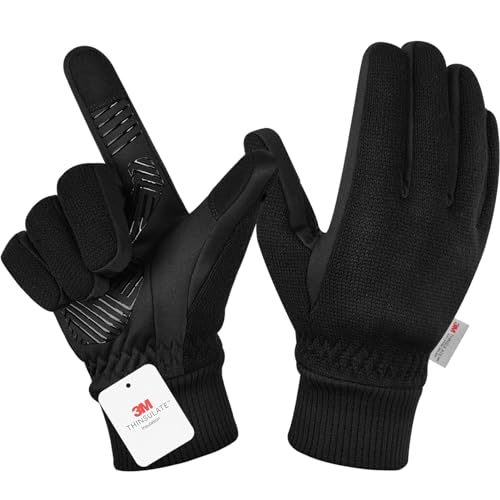 MOREOK Winter Gloves -10°F 3M Thinsulate Warm Gloves Bike Gloves Cycling Gloves for Driving/Cycling/Running/Hiking-Balck-XL