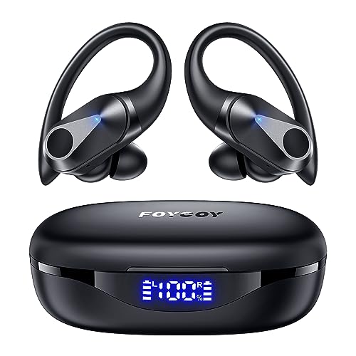 FOYCOY Wireless Earbuds Bluetooth Headphones 90Hrs Playtime Ear Buds IPX7 Waterproof Sports Earphones Wireless Charging Case & Over-Ear Earhooks for Workout