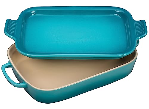 Le Creuset Stoneware Rectangular Dish with Platter Lid, 14 3/4' X 9', Caribbean