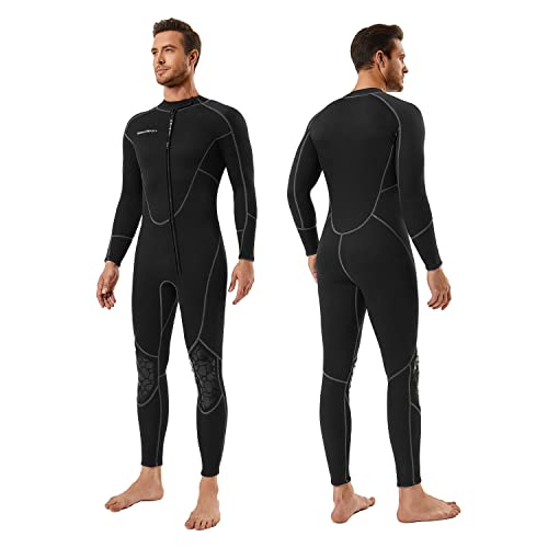 Mens 3mm Shorty Wetsuit, Full Body Diving Suit Front Zip Diving Wetsuit Snorkeling Surfing (Mens Fullsuit, S)