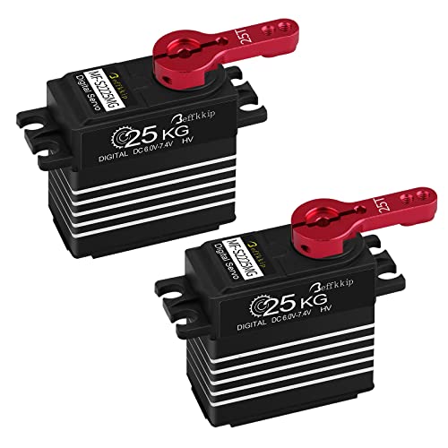 2Pack 25KG Digital Servo Motor High Torque RC Servo Full Metal Gear Waterproof with 25T Servo Arm for RC Car Crawler Robot Control Angle 180°