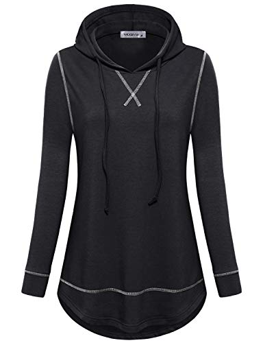 MOQIVGI Women Long Sleeve Gym Shirts Thin Light Weight Comfy Pullover Sweatshirt Hoodies Workout Clothes Loose Fit Running Yoga Tops Activewear Black X-Large