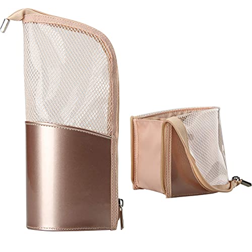 MONSTINA Travel Makeup Brush Bag, Portable Rose Gold Makeup Brush Holder Organizer Bag Waterproof Stand-Up Makeup Brush Pouch,Professional Artist Makeup Brush Case…
