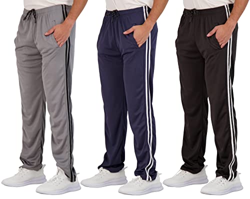 Real Essentials Men's Mesh Athletic Active Gym Workout Open Bottom Sweatpants Pockets Sports Training Soccer Track Running Casual Lounge Comfy Jogging Quick Dry Drawstring Pants- Set 5, M,Pack of 3
