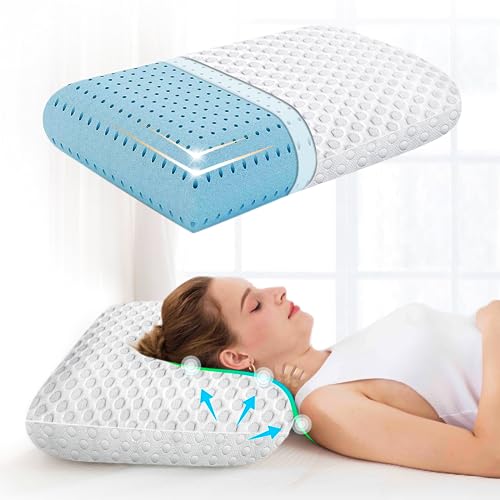 MUUEGM Memory Foams Pillows Cooling Gel for Neck Pain Relief,Ergonomic Firm Cervical Pillow for Side Back Stomach Sleepers,Premium Ventilated Bed Pillows for Sleeping,Washable Cover,Standard Size