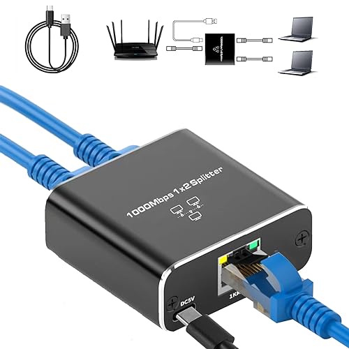 Ethernet Splitter 1 to 2 High Speed 1000Mbps, Gigabit Ethernet Splitter, LAN Splitter with USB Power Cable, RJ45 Splitter for Cat5/5e/6/7/8 Cable[2 Devices Simultaneously Networking]