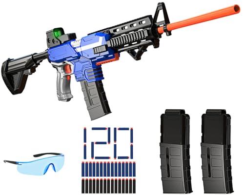 Romker Toy Gun Automatic Sniper Rifle for Nerf Guns Bullets -3 Modes Burst Electric Toy Foam Blaster with 120 Darts, 2 Magazines, Toys for 8-12 Year Old Boys Adults, Birthday Xmas Gift for Kids Age 8+